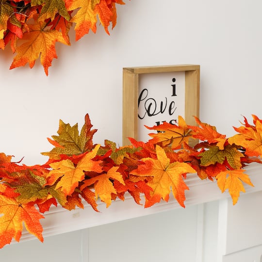 Glitzhome® 6ft. Fall Lighted Maple Leaves Garland with Timer